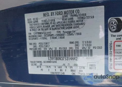 2007 Ford Mustang V6 Deluxe/V6 Premium z USA, uszkodzony, nr VIN 1ZVFT80N375314442